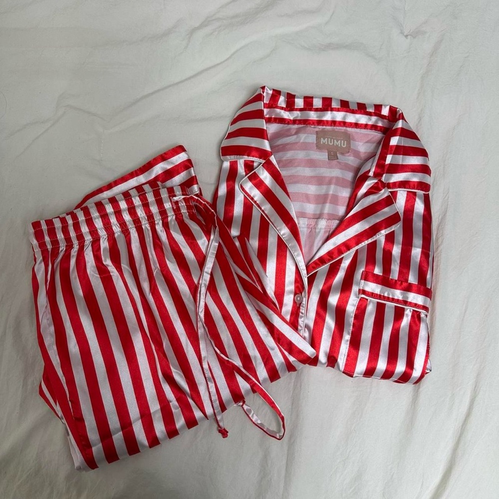 Red and White Striped Pajama Set